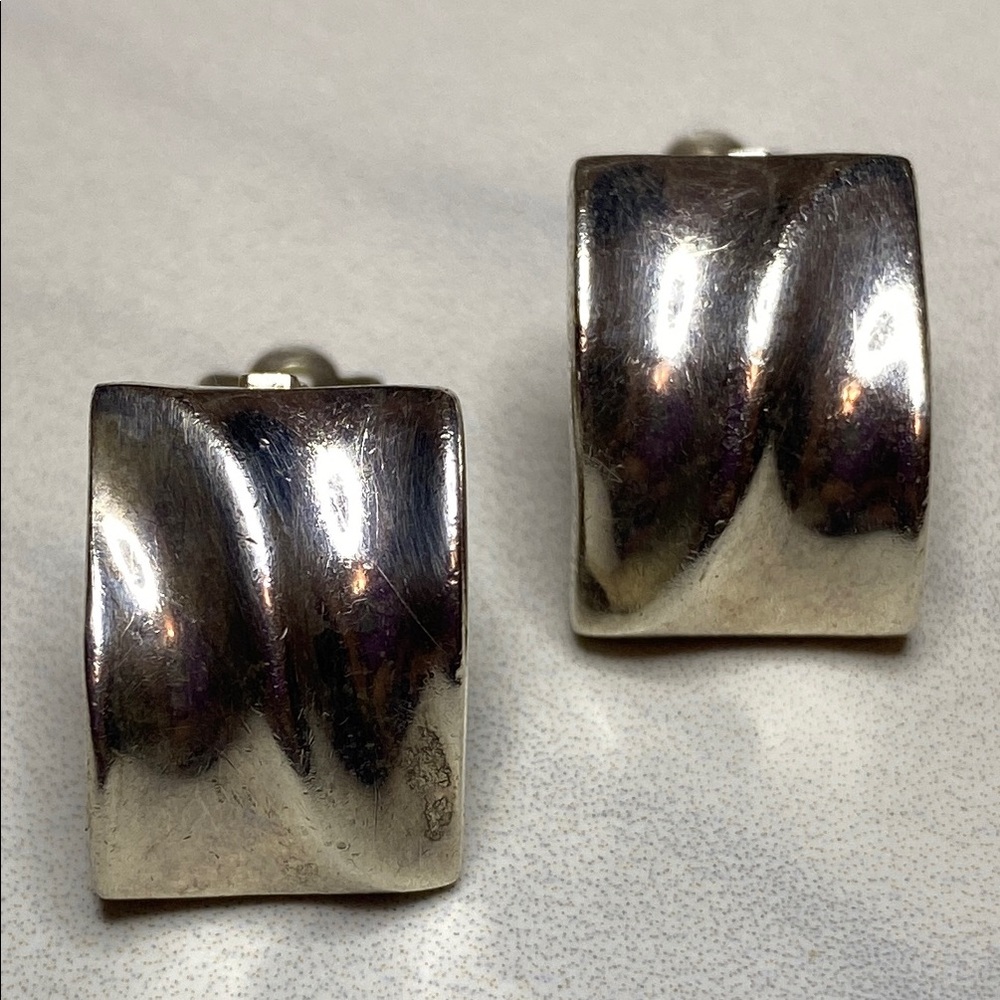 Sterling Silver Square Clip-On Wave Ripple Earrings